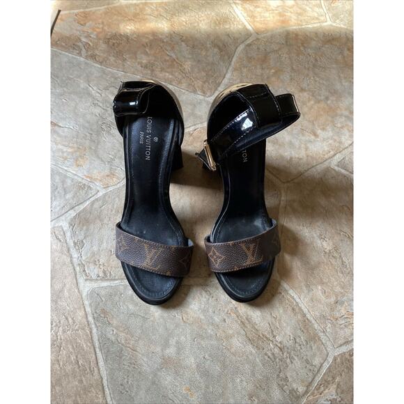 USED LOUIS VUITTON Monogram Silhouette line Shoes heel Sandals Eu35 - Picture 1 of 10